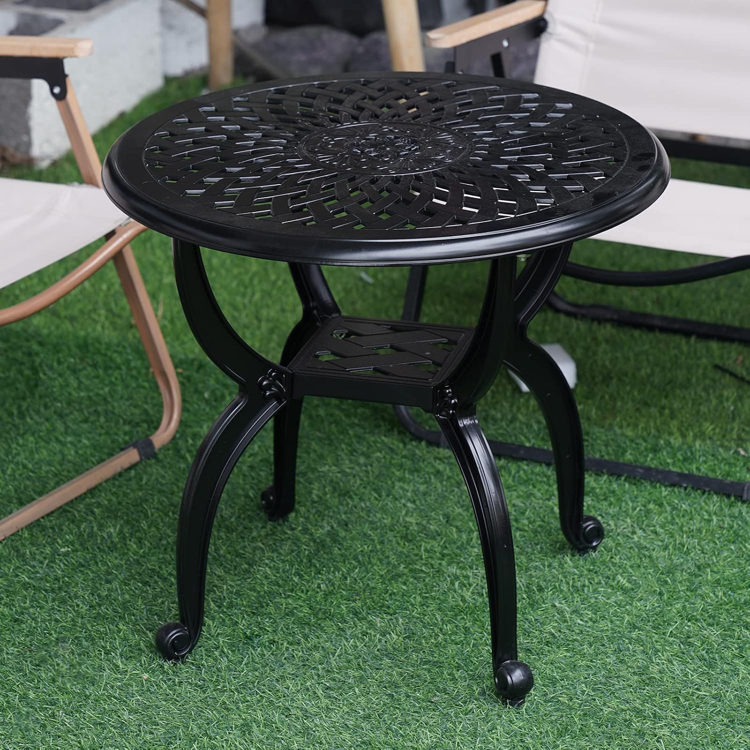 Black Round Cast‑Aluminum Side Table