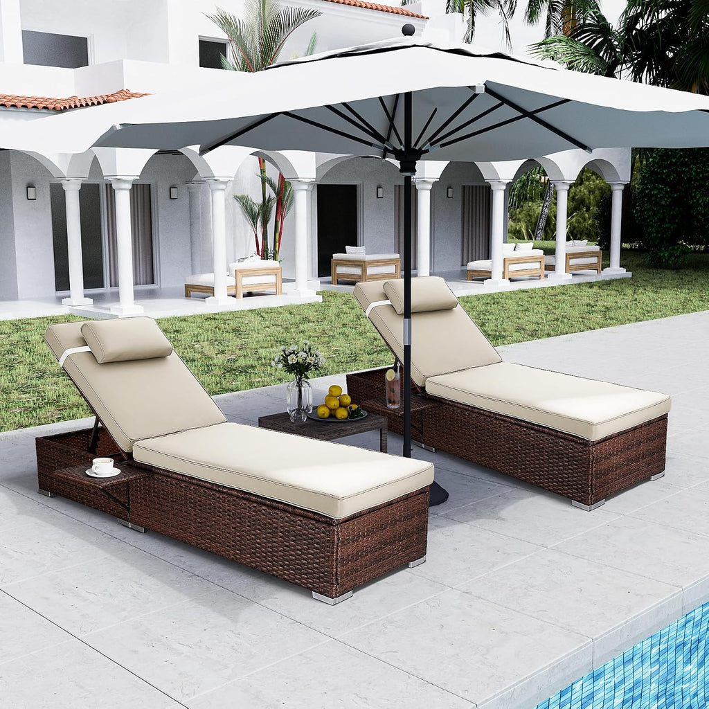 Dark‑Beige‑Brown 2‑Pack PE‑Rattan Chaise Lounge Set