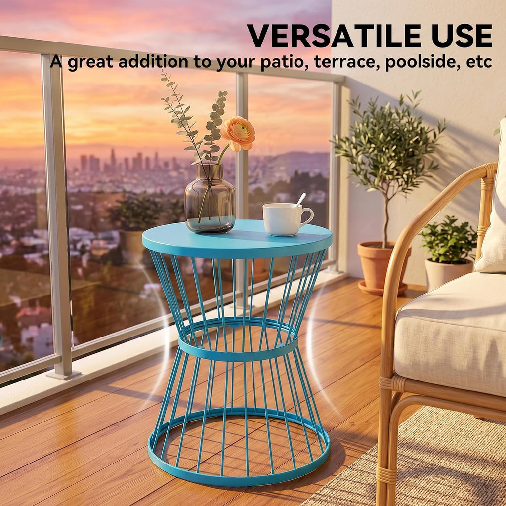 Blue Steel Patio Side Table