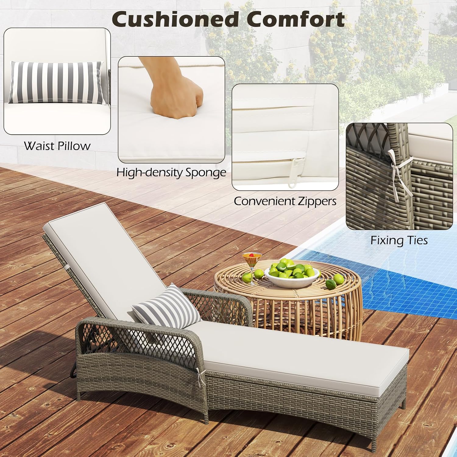 Off‑White 2‑Pack Wicker Chaise Lounge Set