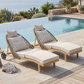 Khaki 2‑Pack Wicker Chaise Lounge Set with Wheels