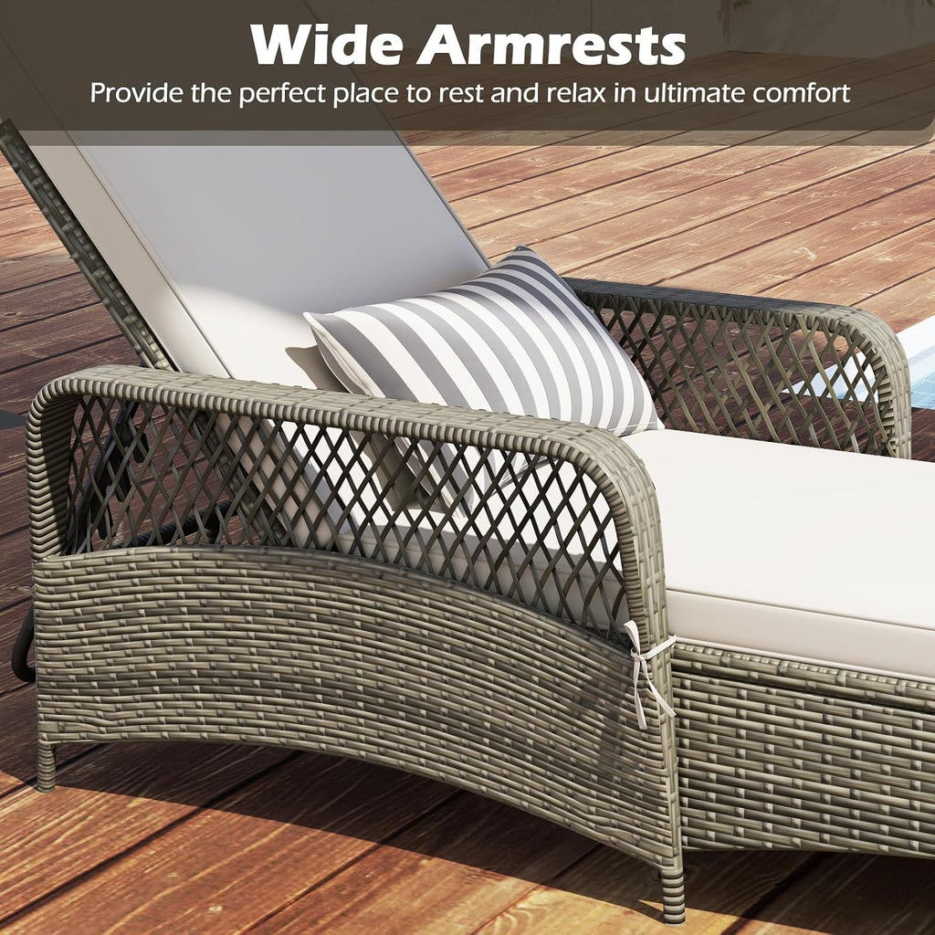 Off‑White 2‑Pack Wicker Chaise Lounge Set