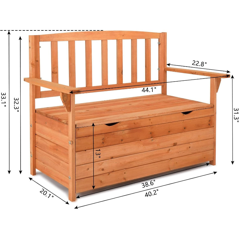 Wooden Outdoor Storage Bench with Armrests