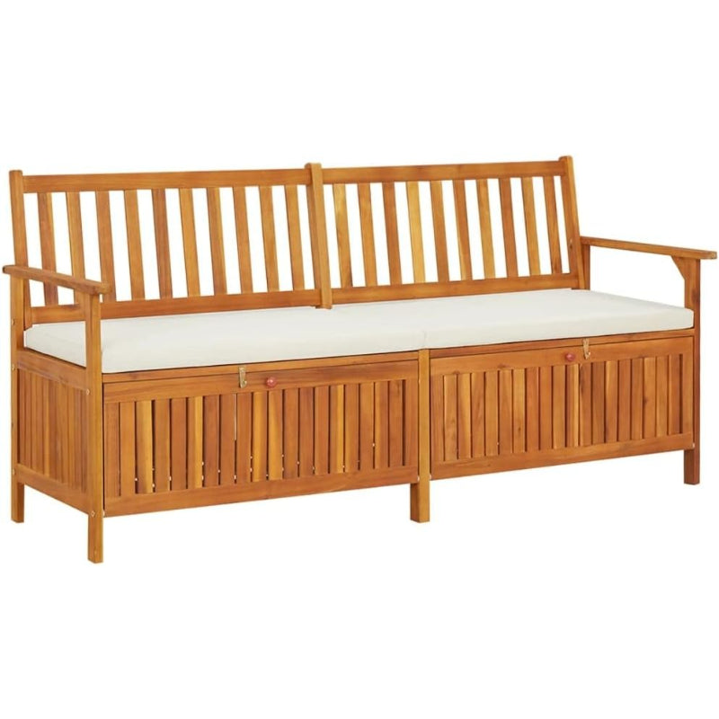 Brown‑Cream Acacia Wood Storage Bench with Cushion