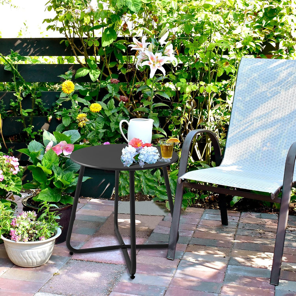 Black Round Portable Metal Outdoor Side Table