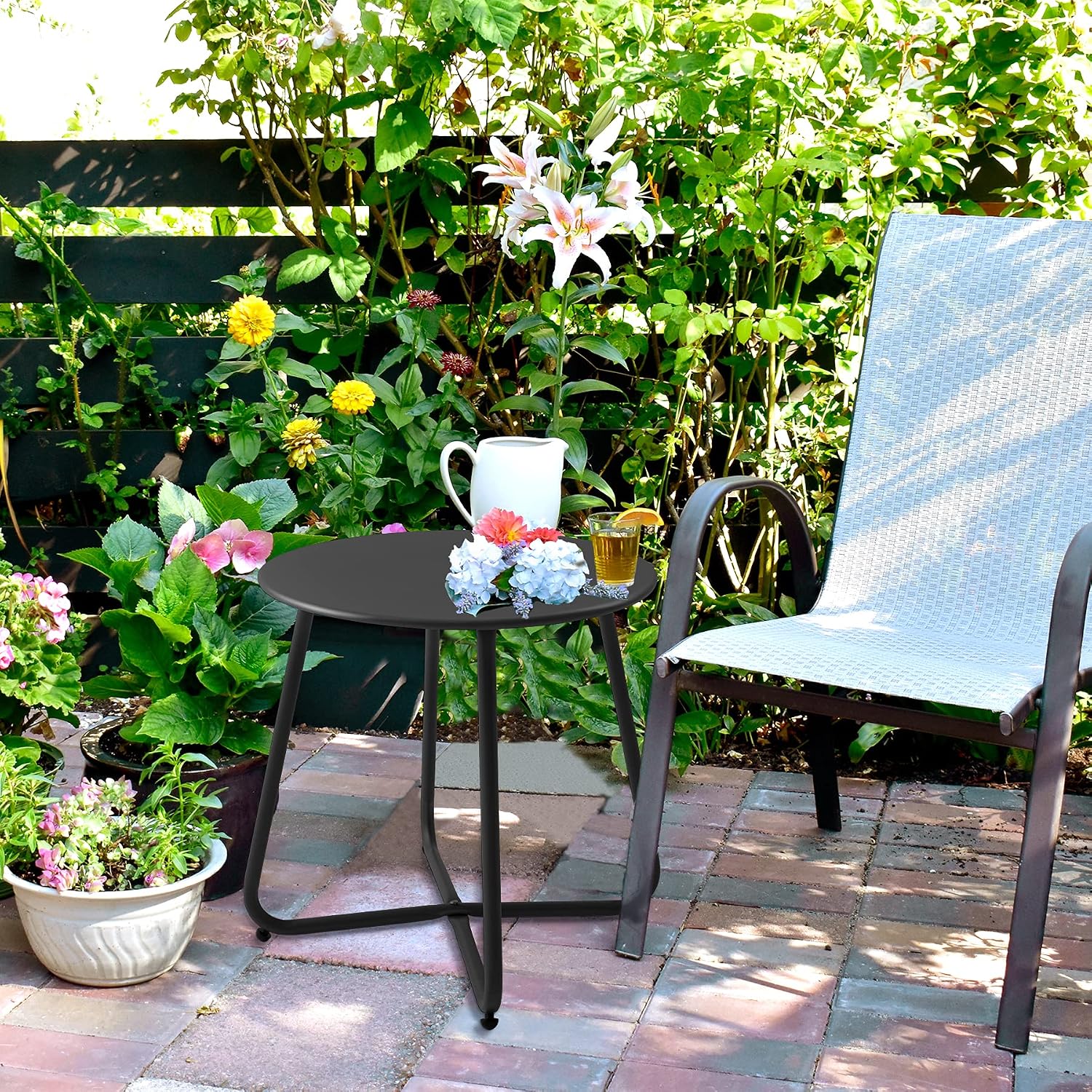 Black Round Portable Metal Outdoor Side Table
