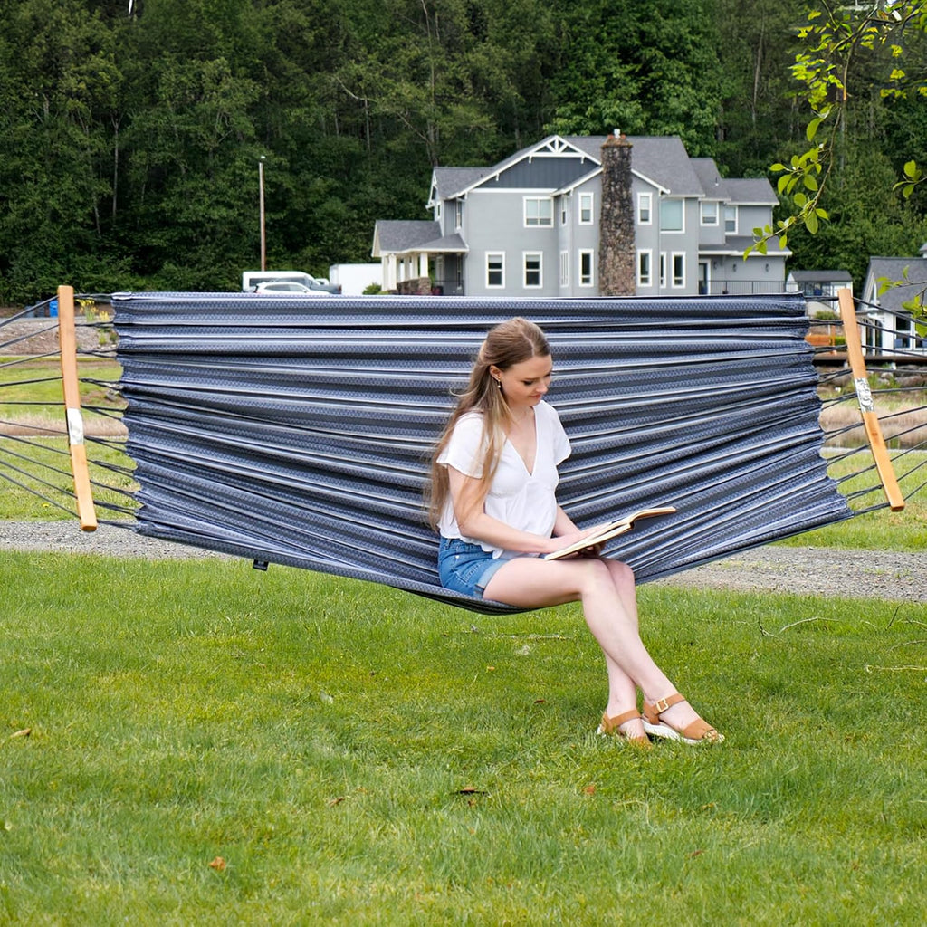 Dark Gray Curved Spreader‑Bar Double Hammock