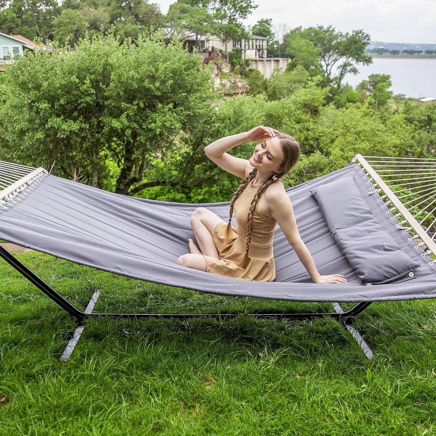 2‑Person Dark Grey Hammock with Stand
