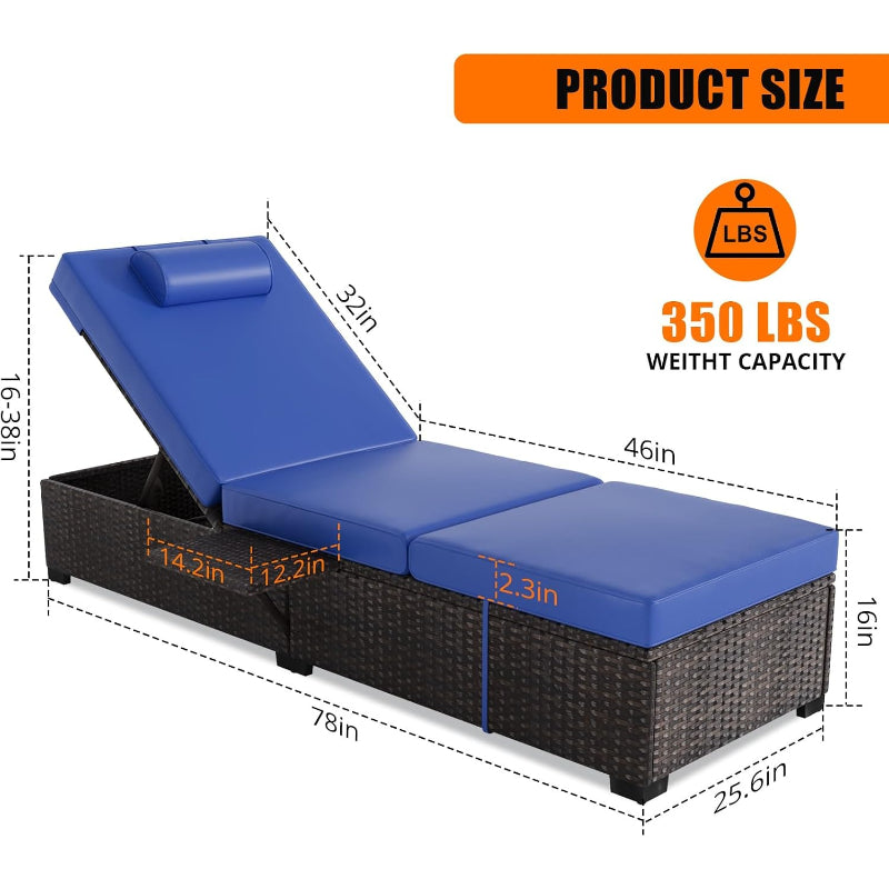 2‑Pack PE‑Rattan Outdoor Chaise Lounge Set