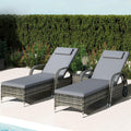 Gray 3‑Pack Wicker Outdoor Chaise Lounge Set