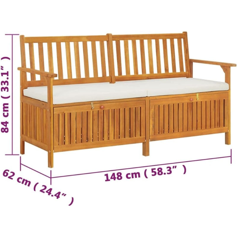 Acacia Wood Storage Bench with Cushion