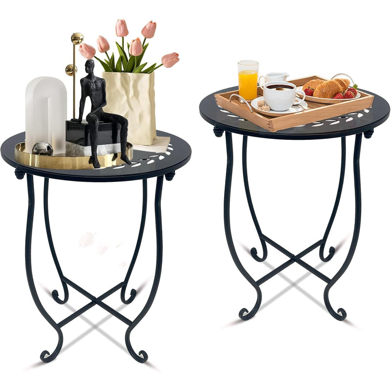 2‑Pack Metal Round Patio Side Tables