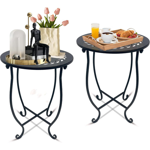 2‑Pack Metal Round Patio Side Tables