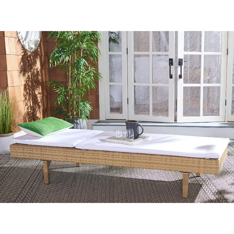 Brown‑White Faux‑Wicker Outdoor Chaise Lounge
