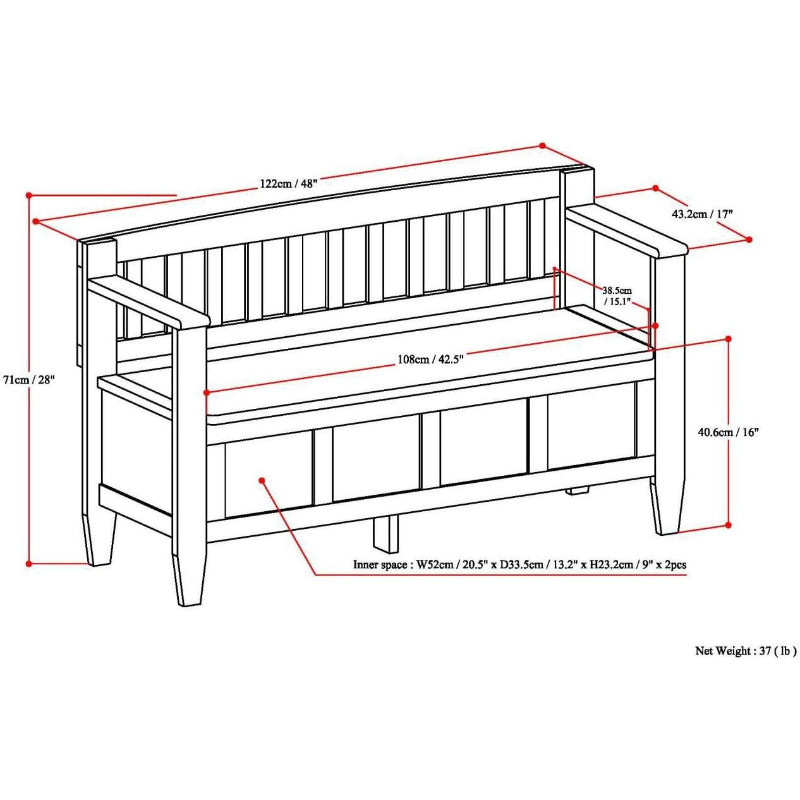 Saddle‑Brown Solid Wood Storage Bench