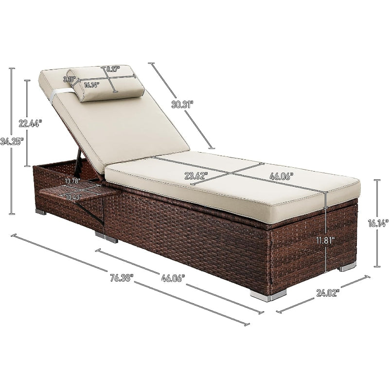 Dark‑Beige‑Brown 2‑Pack PE‑Rattan Chaise Lounge Set