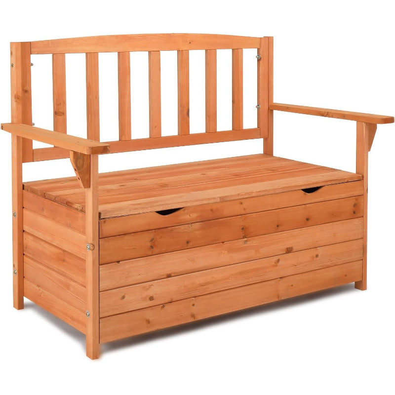 Wooden Outdoor Storage Bench with Armrests