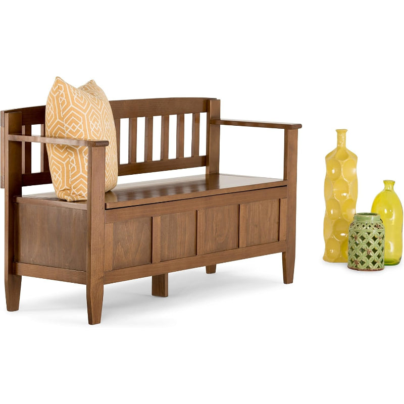 Saddle‑Brown Solid Wood Storage Bench