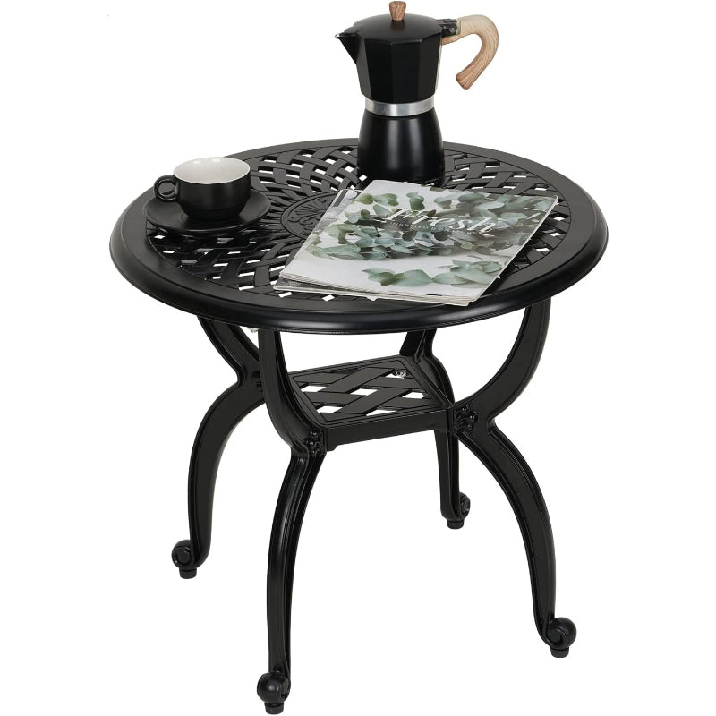 Black Round Cast‑Aluminum Side Table