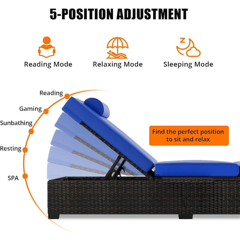 2‑Pack PE‑Rattan Outdoor Chaise Lounge Set